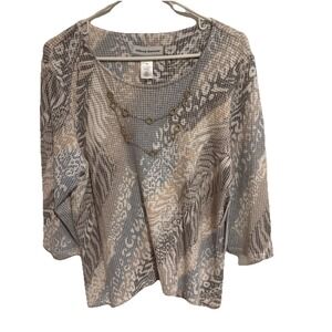 NWT Alfred Dunner Womens Vienna PM Gray Yellow  3/4 Sleeve Detachable Necklace